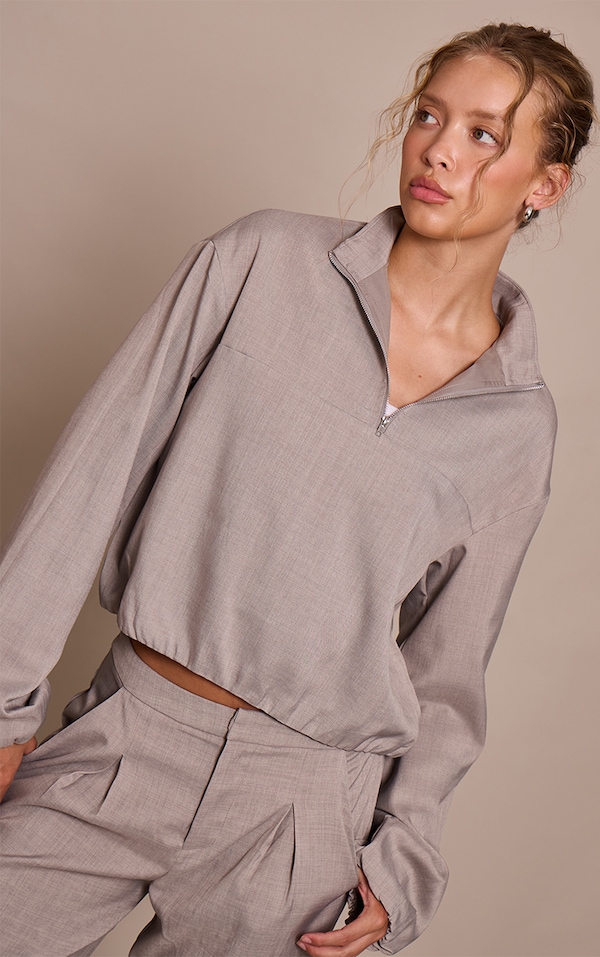 Veste de tailleur gris pierre à quart de zip