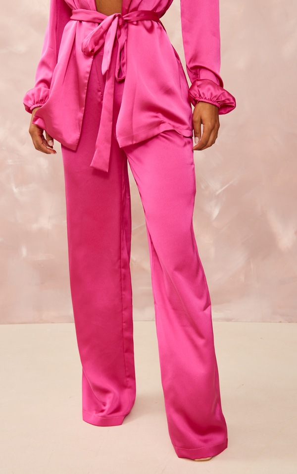 Bright Pink Satin Wide Leg Pants Two Piece Sets PrettyLittleThing AUS