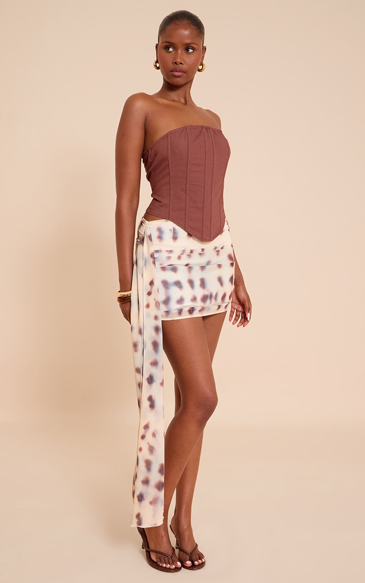 Cream Chiffon Printed Draped Mini Skirt image 2