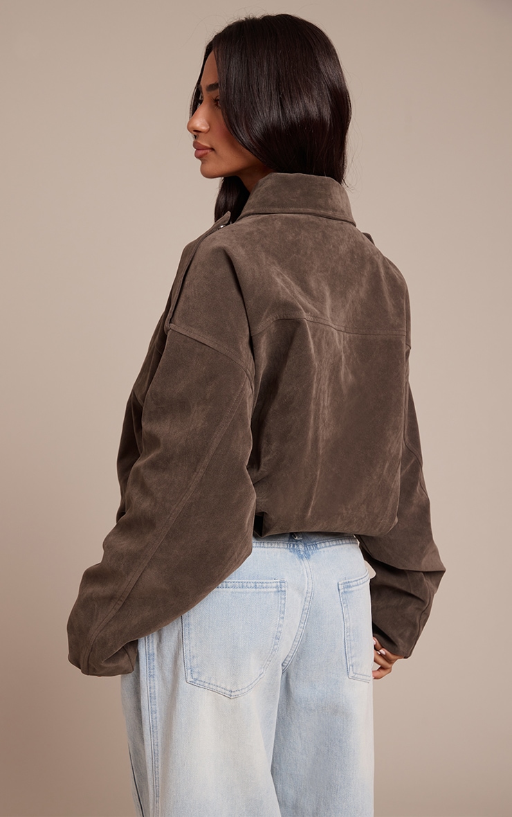 Petite Khaki Faux Suede Oversized Zip Up Jacket image 2