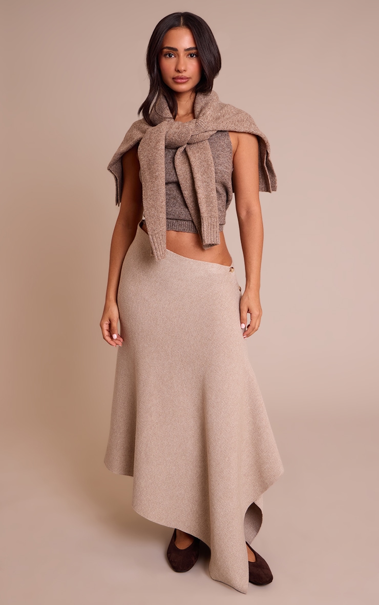 Petite Beige Asymmetric Maxi Skirt image 1