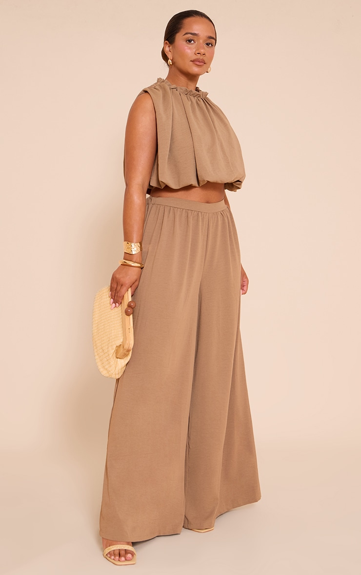Shape Khaki Hammered Satin Highwaisted Wide Leg Pants image 2