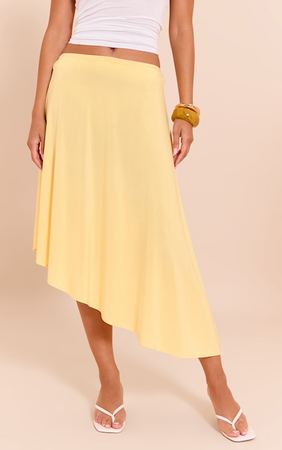Lemon Asymmetric Hem Slinky Midi Skirt