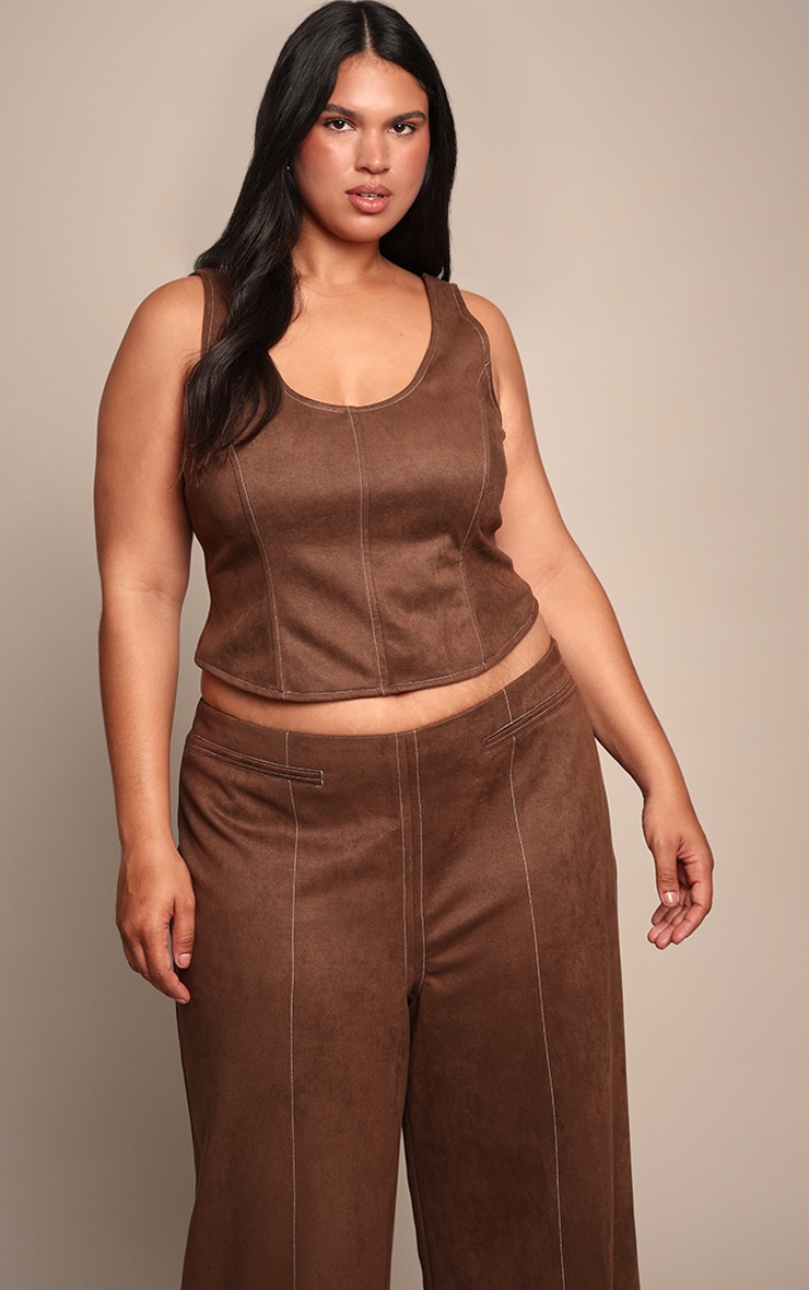 Plus Chocolate Suede Contrast Stitch Corset Top