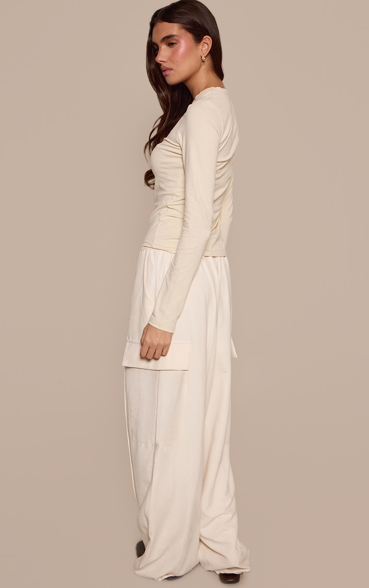 Cream Peachskin Pocket Detail Wide Leg Pants image 3
