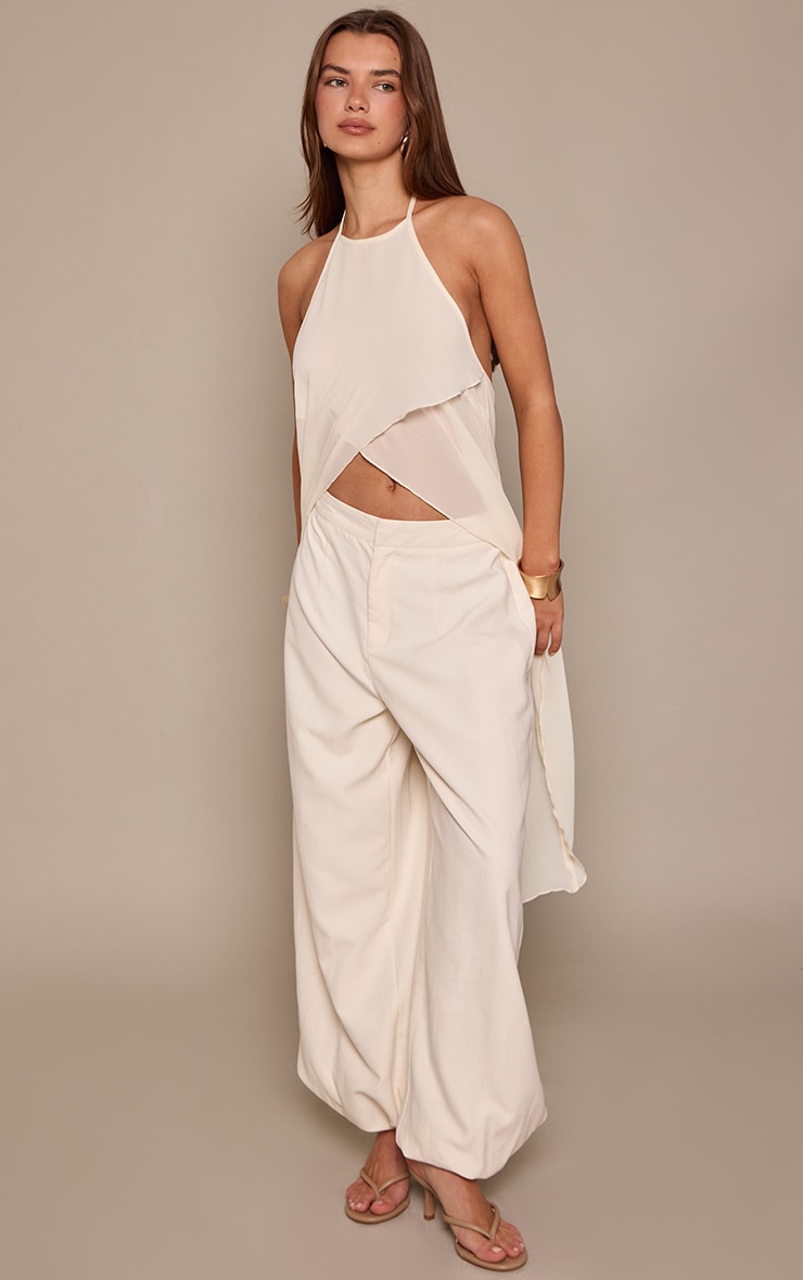 Cream Peach Skin Cuffed Leg Trouser