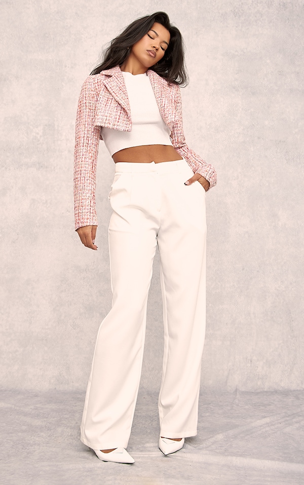 Pink Glitter Textured Cropped Blazer PrettyLittleThing