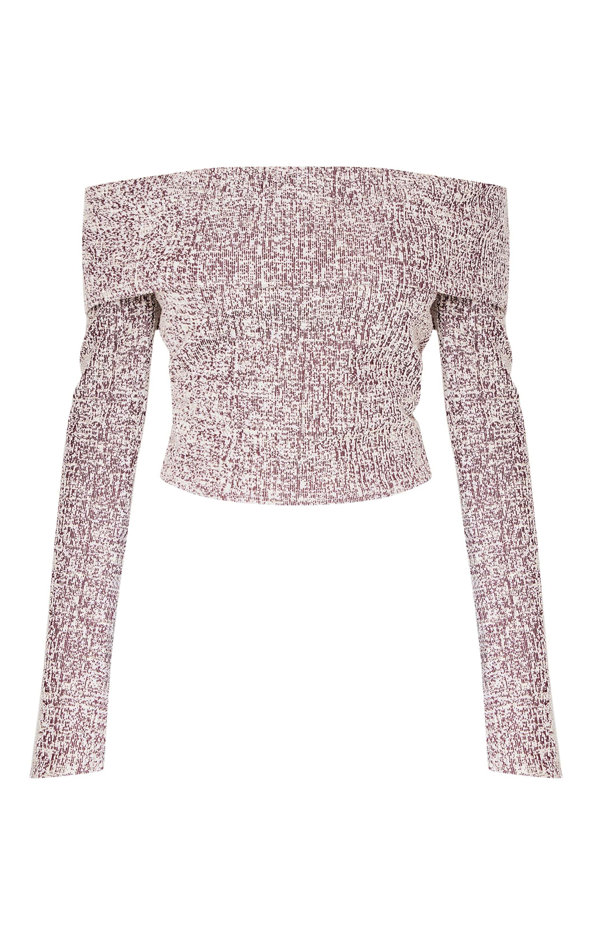 Burgundy Boucle Fold Over Bardot Long Sleeve Top image 5