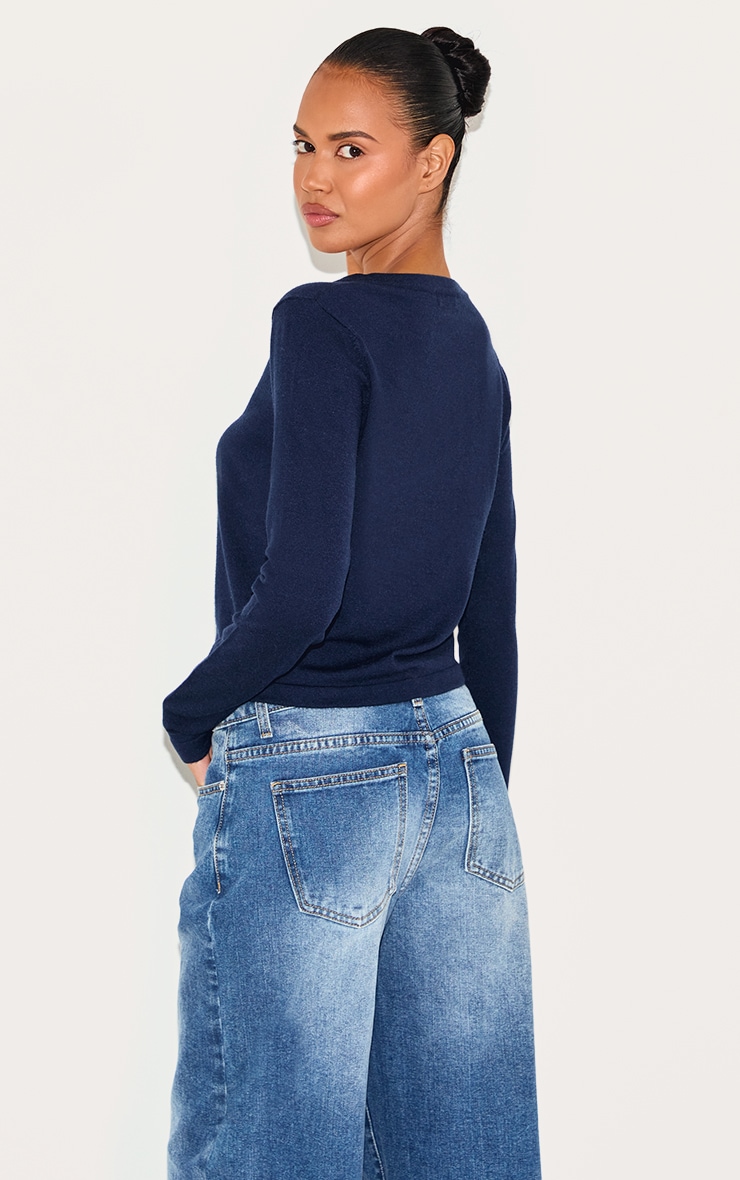 Navy Fine Knit Button Up Cardigan image 2