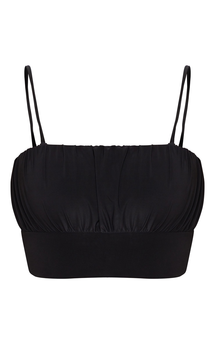 Black Slinky Ruched Bust Crop Top Tops PrettyLittleThing