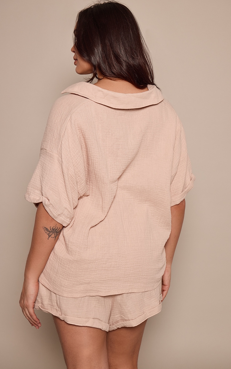 Plus Stone Woven Textured Short Sleeve Shirt image 2