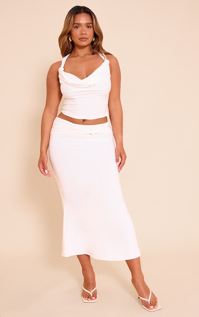 Shape White Slinky Drape Detail Midi Skirt