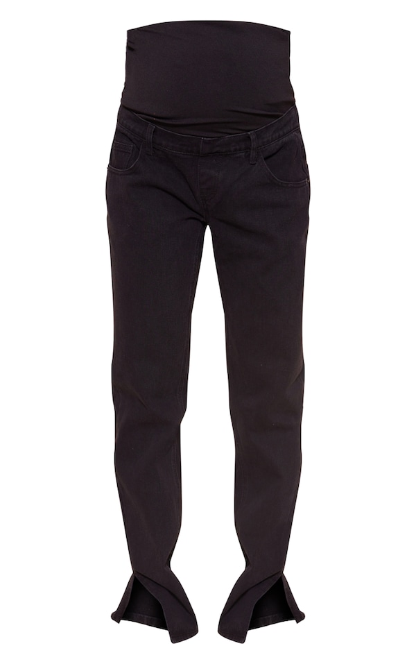 Maternity Washed Black Split Hem Jeans PrettyLittleThing IRE