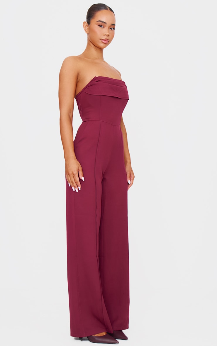 Burgundy Bandeau Cowl Neck Pocket Detailed Jumpsuit image 3