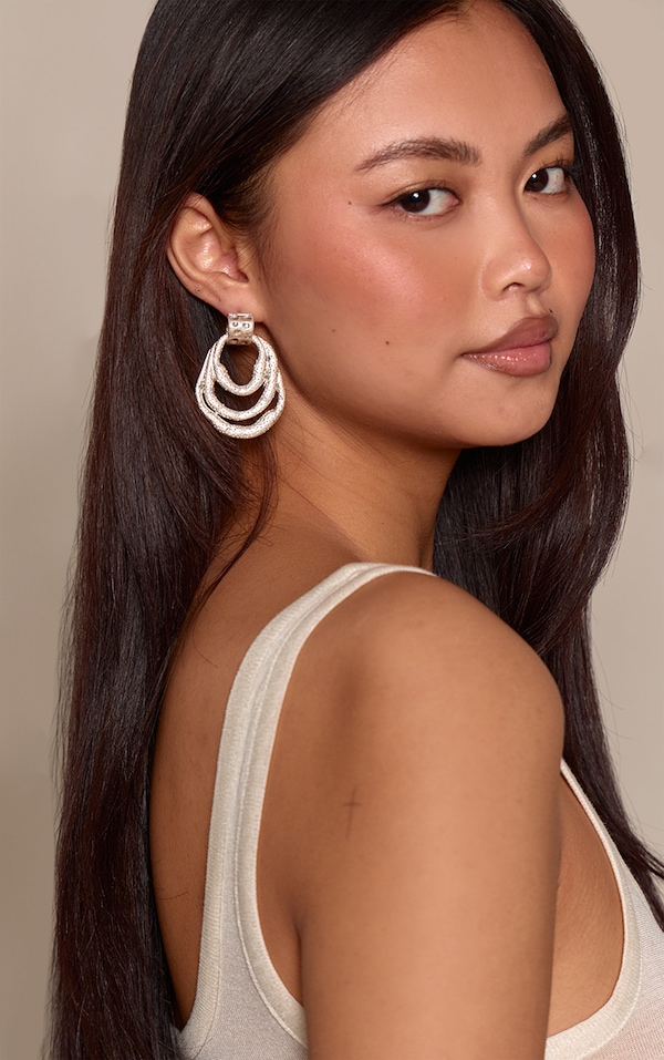 Silver Molten Hammered Abstract Draped Statement Earrings