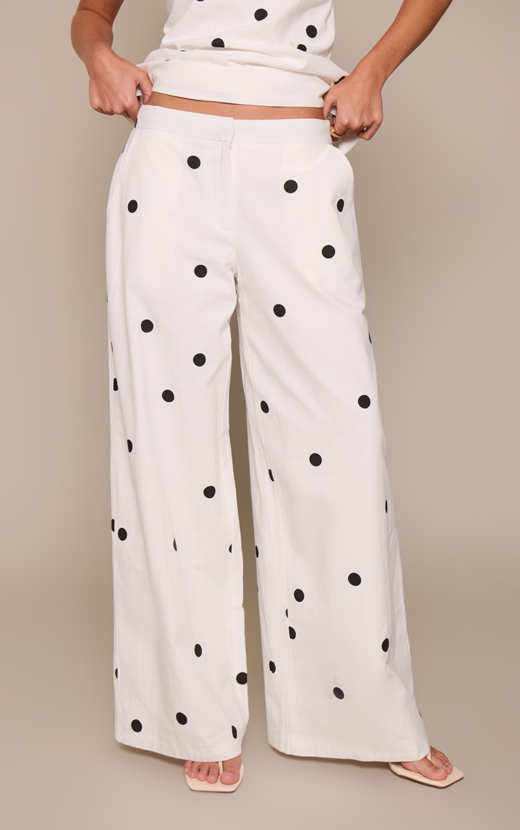 White Polka Dot Cotton Tailored Pant image 2