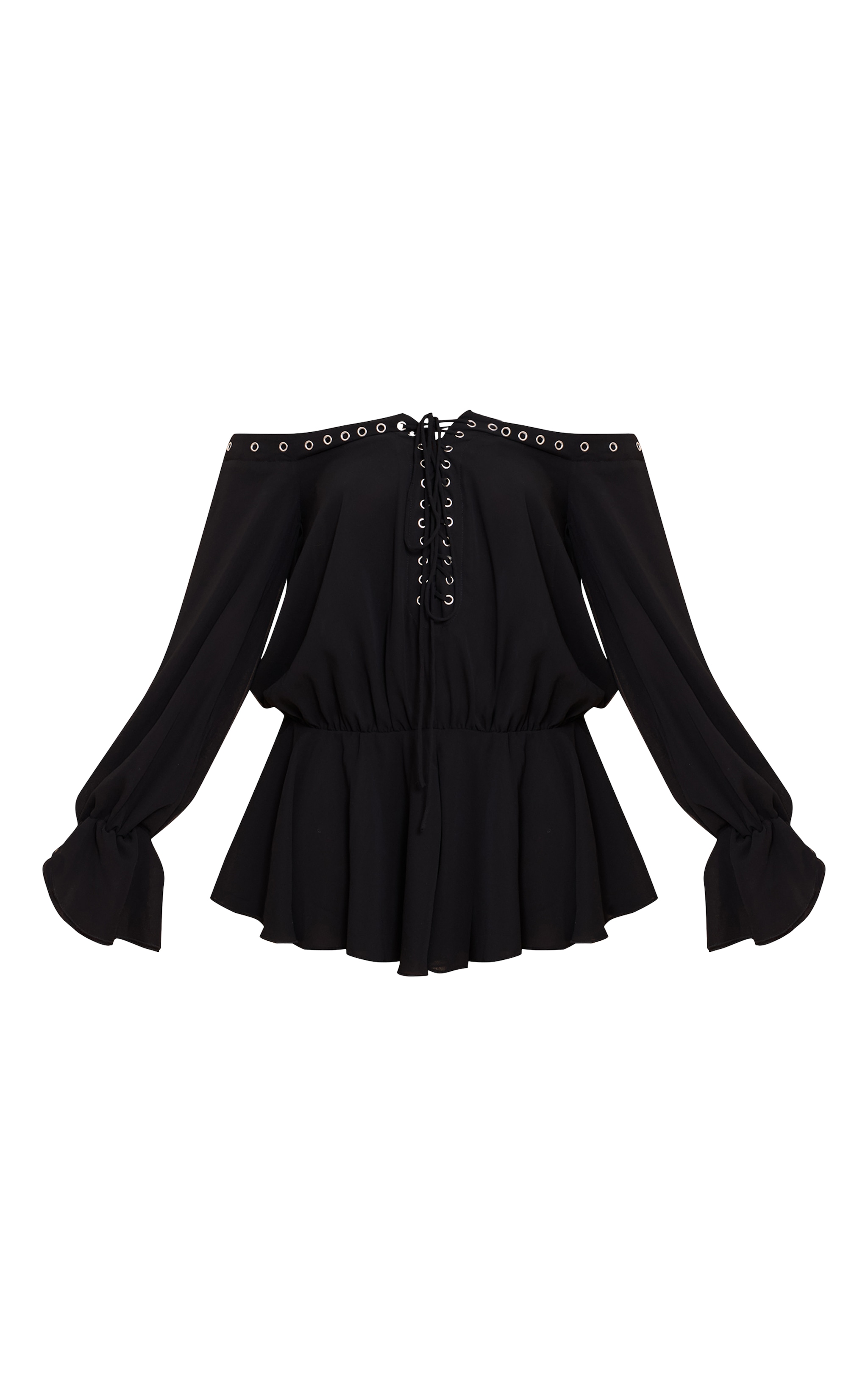 Black Chiffon Long Sleeve Bardot Floaty Romper image 5
