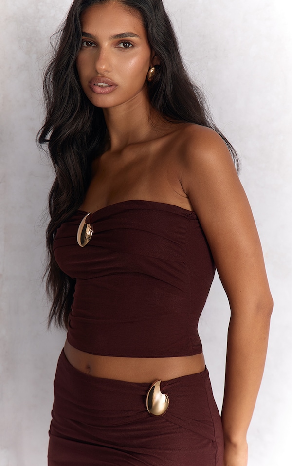 Top bustier chocolat à empiècement doré