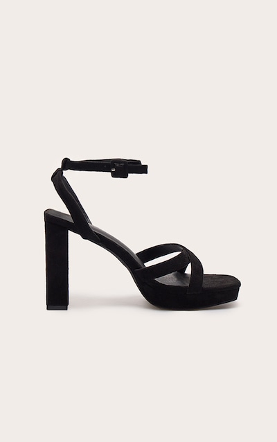Black Faux Suede Square Toe Lace Up Flat Chunky Heeled Platforms