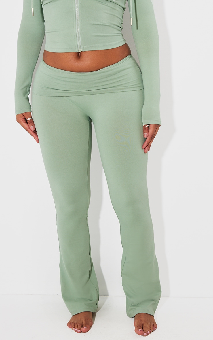 Shape Sage Green Sculpted Foldover Waist Flare Pants image 2
