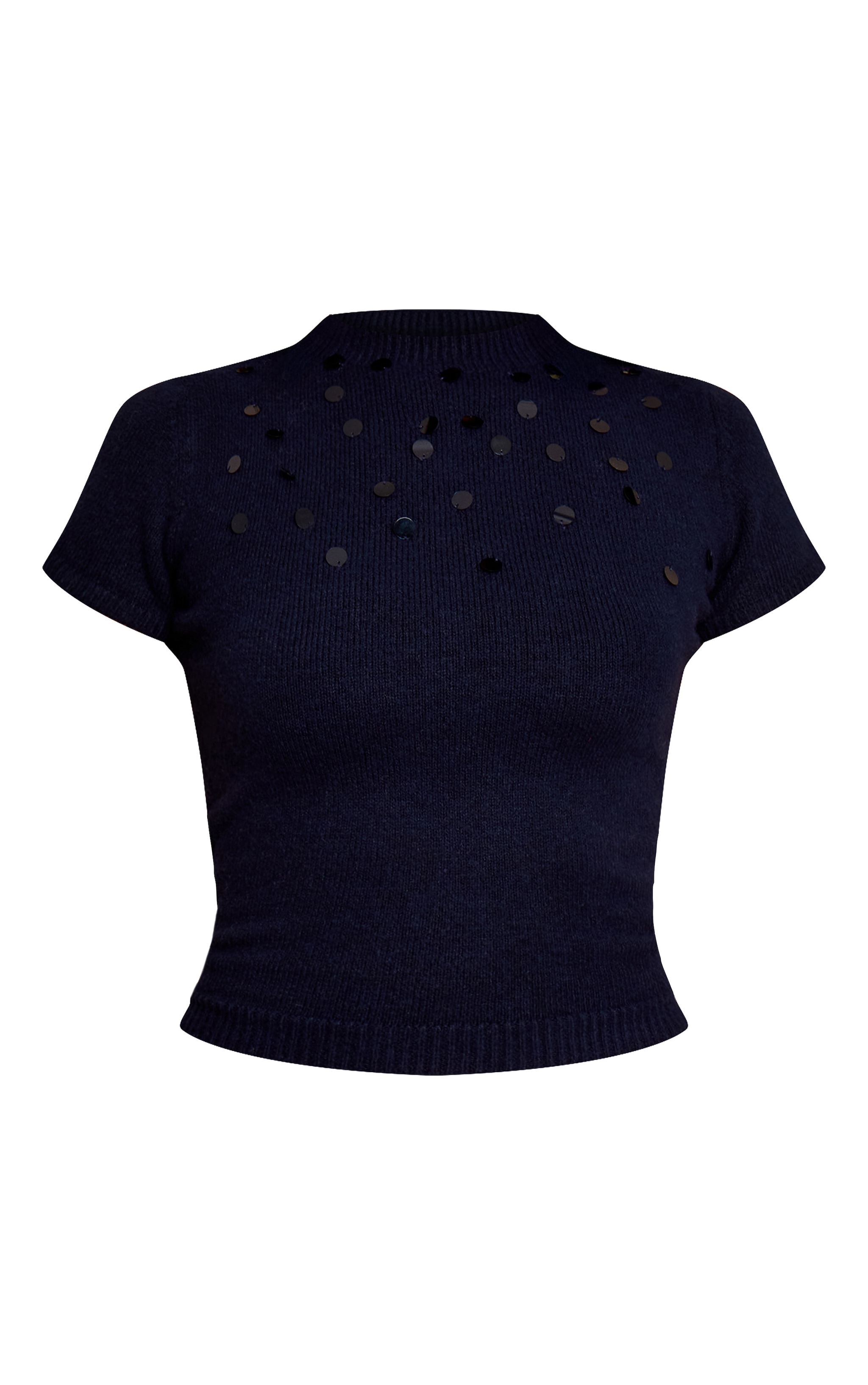 Top en maille tricot bleu marine à mancherons et sequins image 5