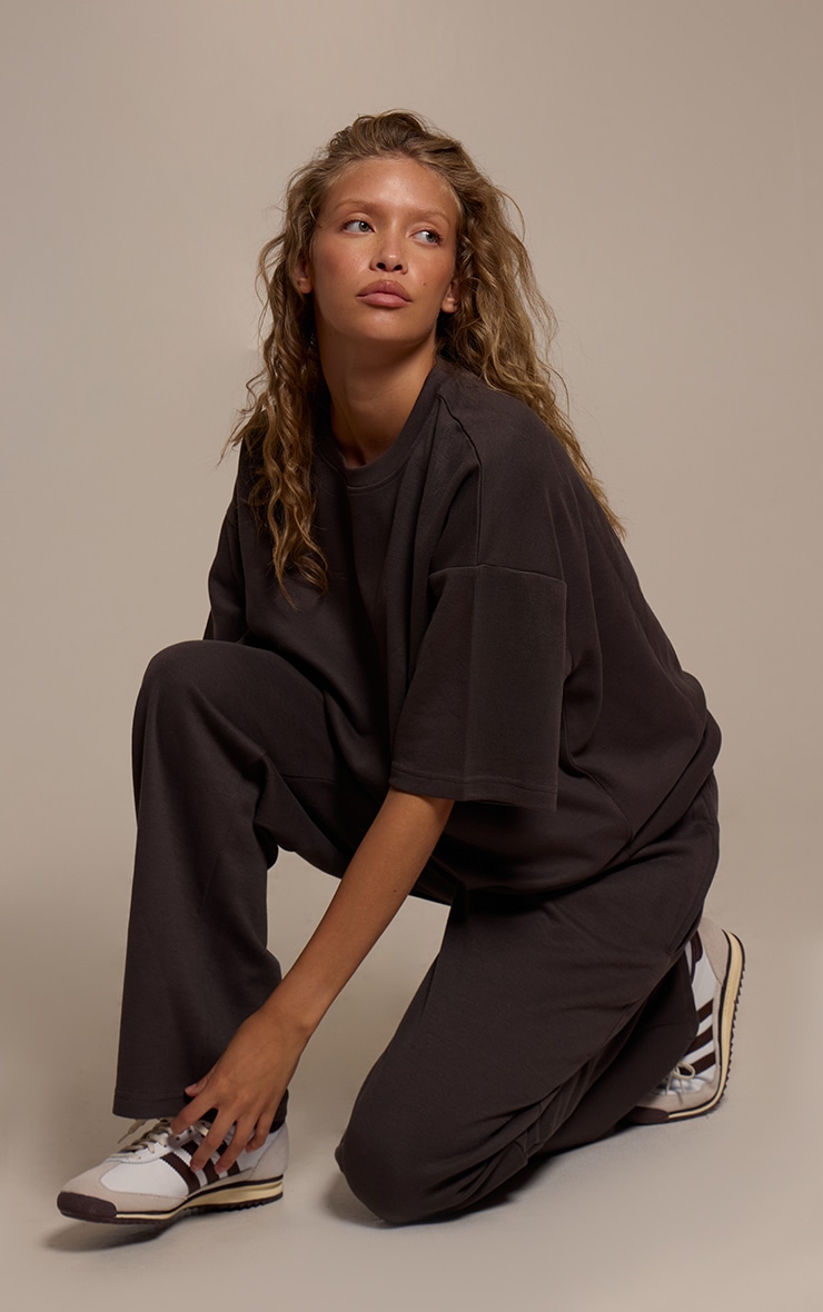 Charcoal Grey Jersey Mid Rise Wide Leg Pant image 2