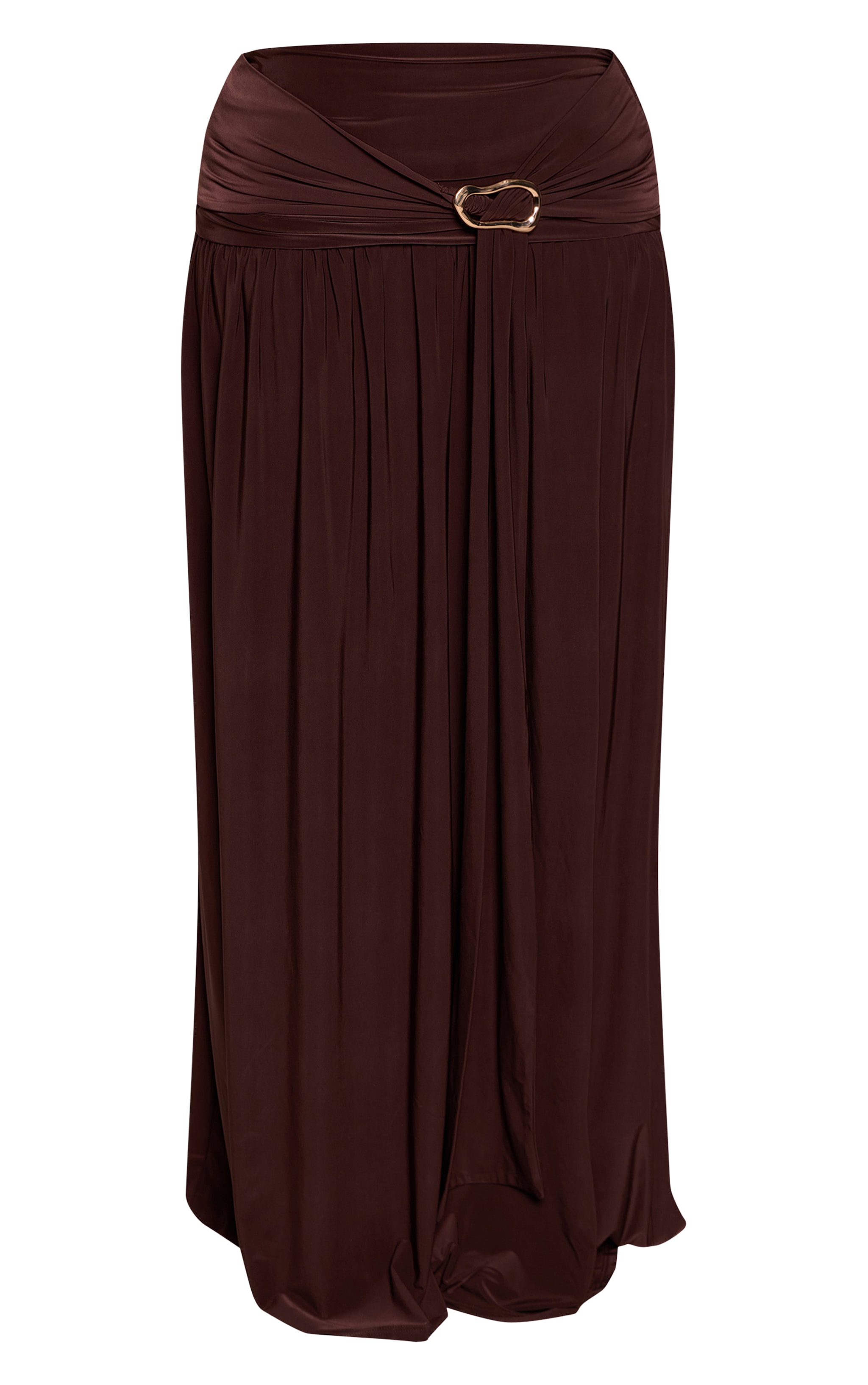 Petite Chocolate Ruched Trim Detail Waist Slinky Flowy Maxi Skirt image 5