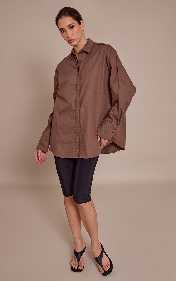 Brown Cotton Oversized Cuff Shirt image 3