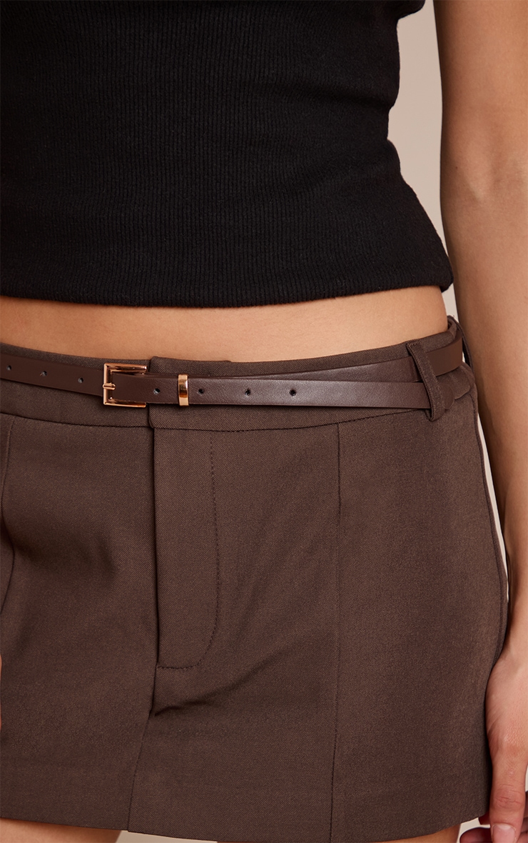 Chocolate Woven Belted Skirt image 5