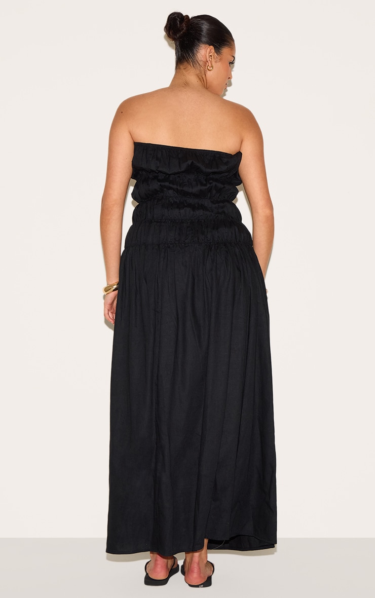 Plus Black Bandeau Ruched Detail Maxi Dress image 2