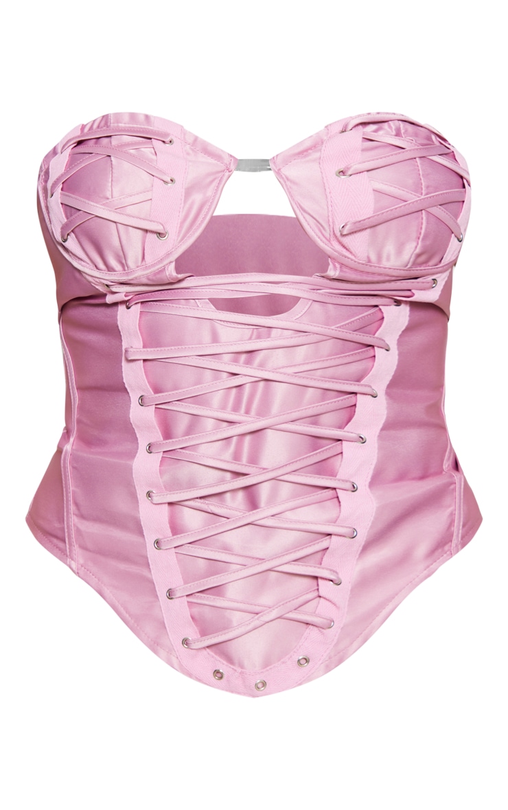 Dusty Pink Structured Satin Lace Up Corset image 5