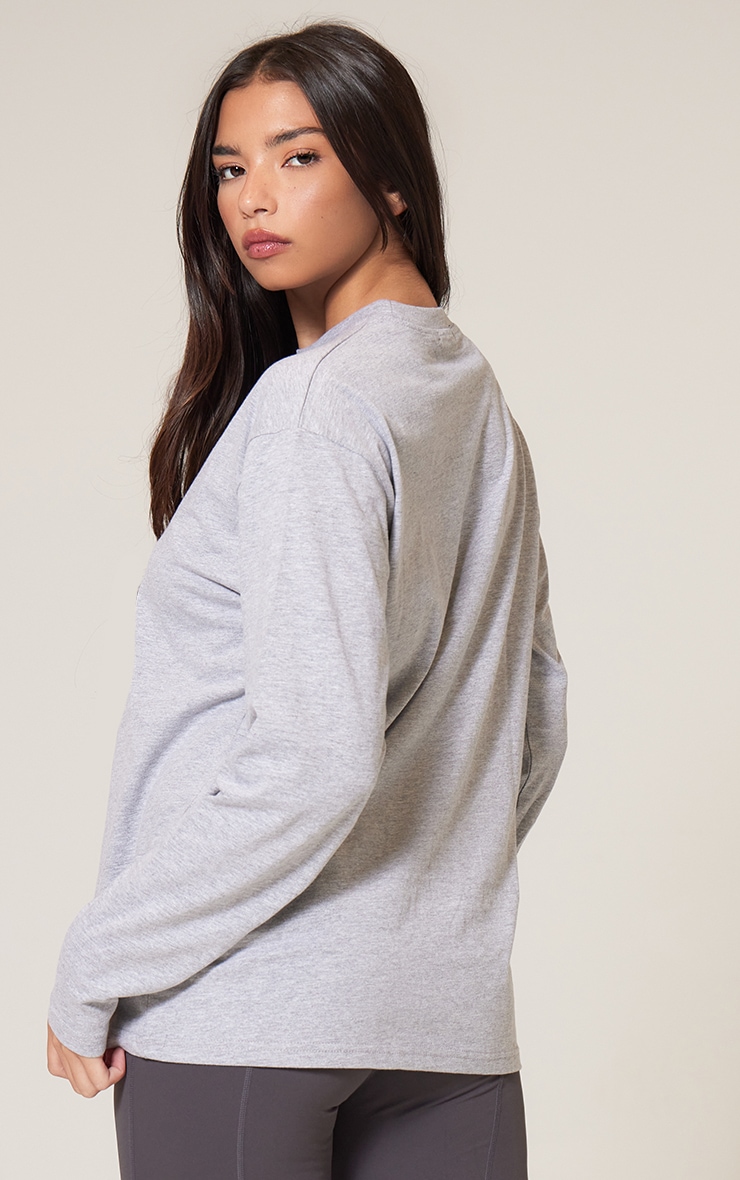 T-shirt oversize style boyfriend en coton gris chiné à manches longues image 2