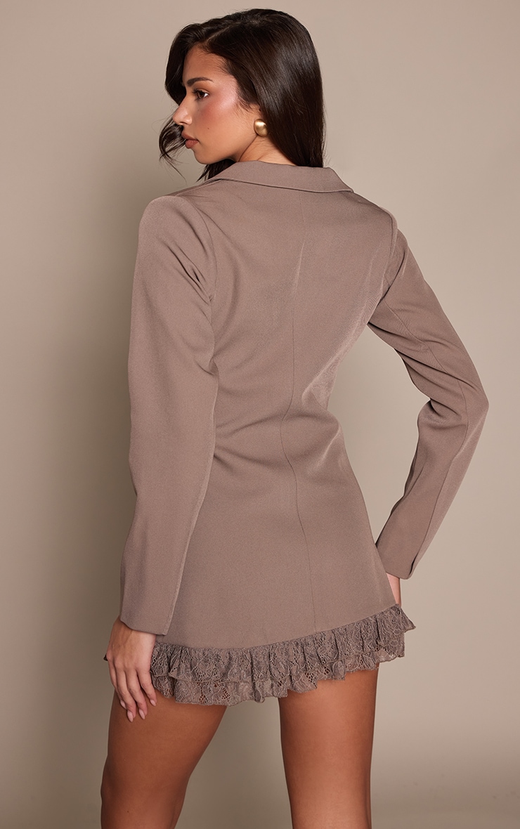 Mushroom Woven Tailored Frill Contrast Blazer Dress image 2