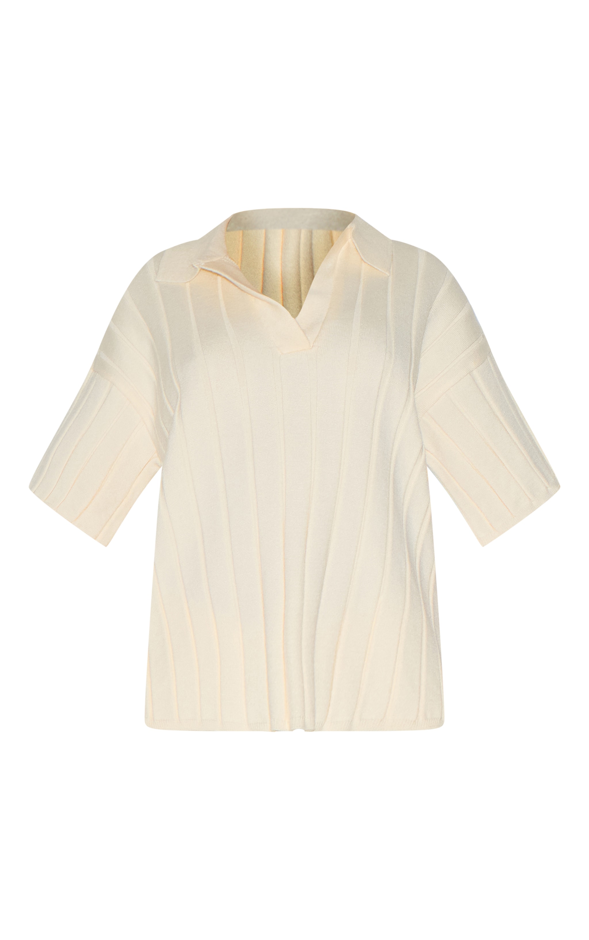 Top polo oversize en maille tricot côtelée crème image 5