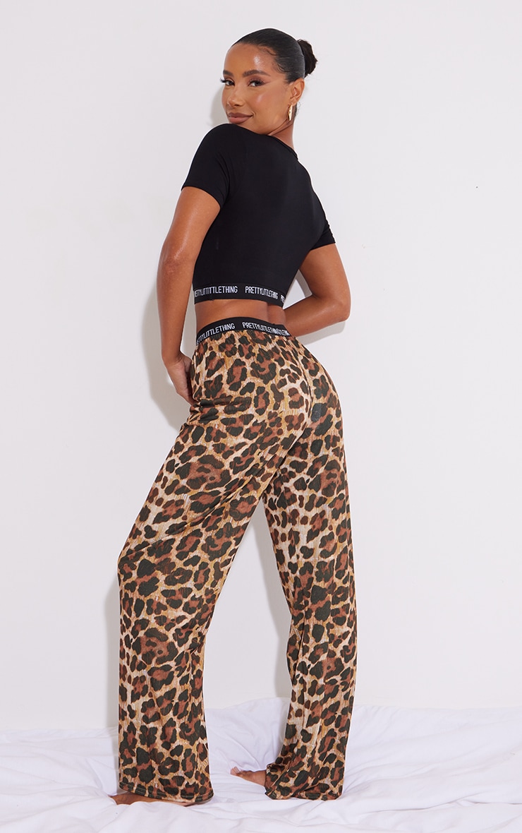 PRETTYLITTLETHING Brown Tape Leopard Print Pj Set Pants image 2