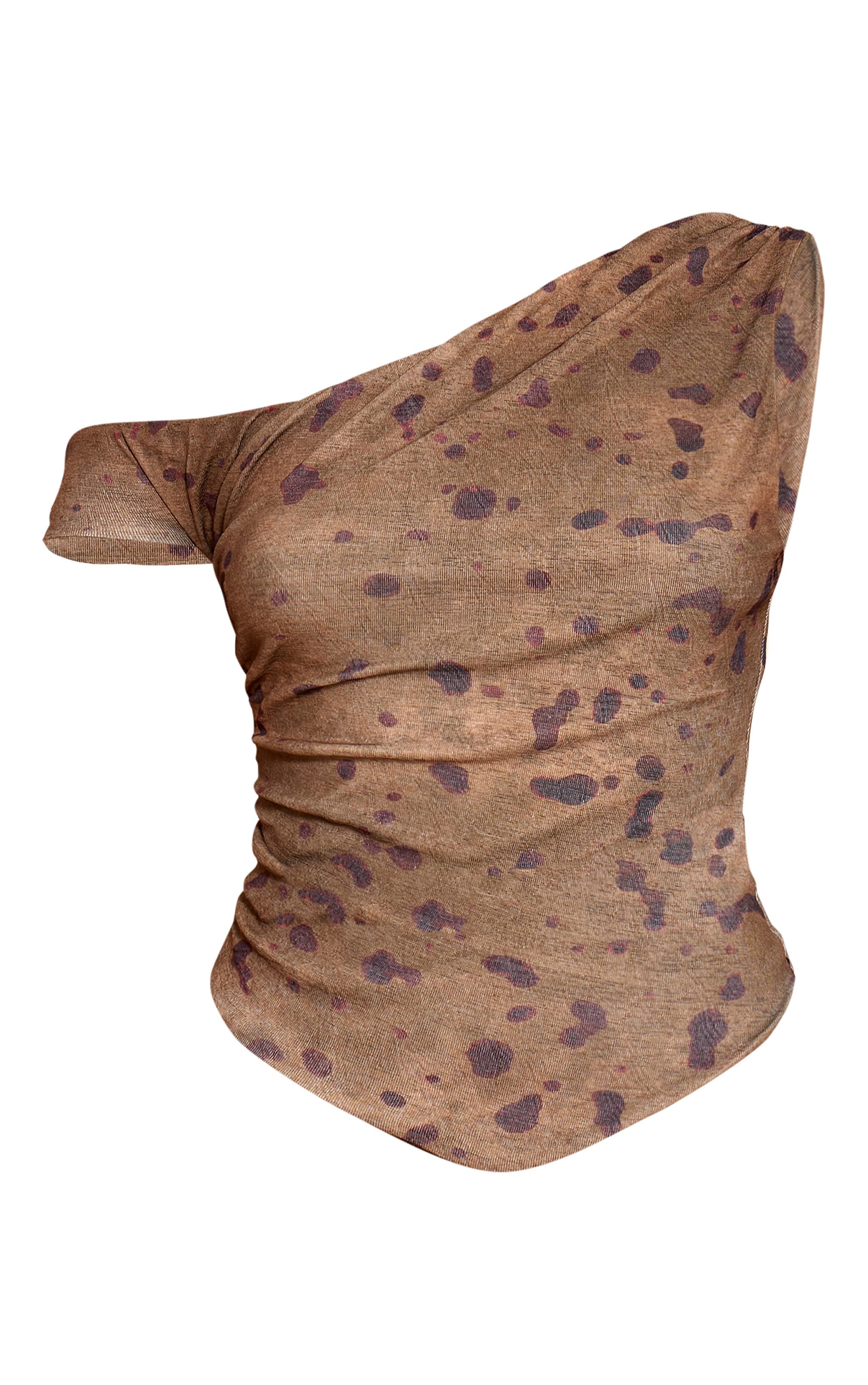 Khaki Abstract Print Onion Sleeveless Asymmetric Hem Top image 5