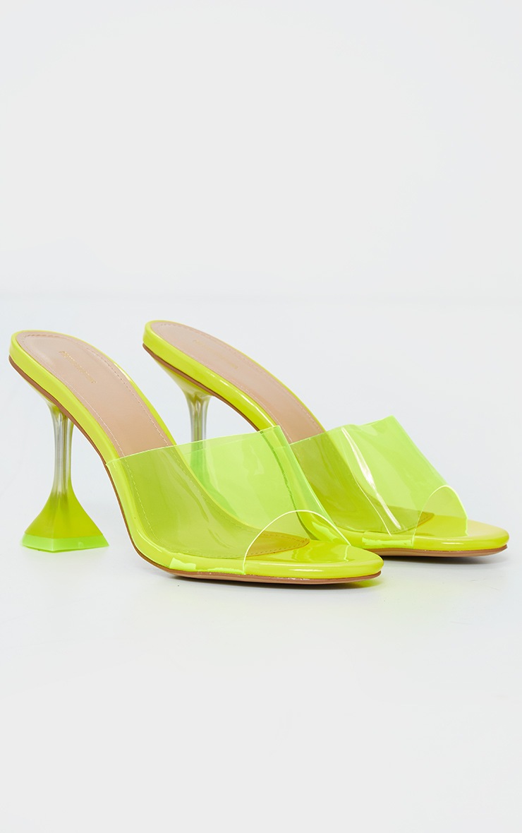 Mules pointues jaune fluo à talon piédestal