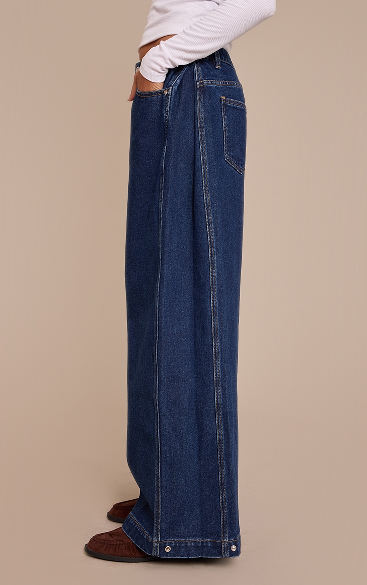 Indigo Pleat Side Wide Leg Jeans image 4