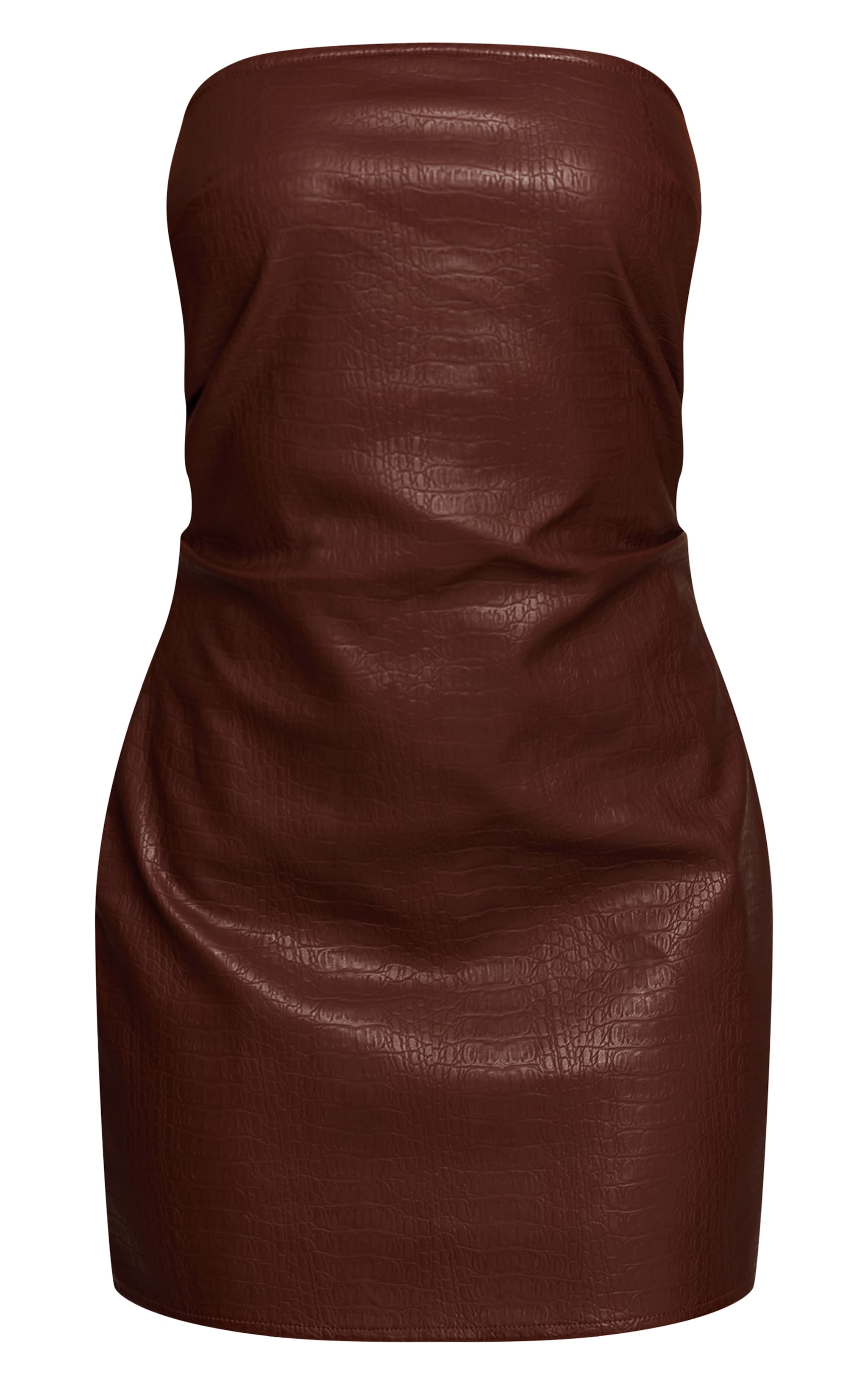 Chocolate Faux Leather Bandeau Croc Mini Dress image 5