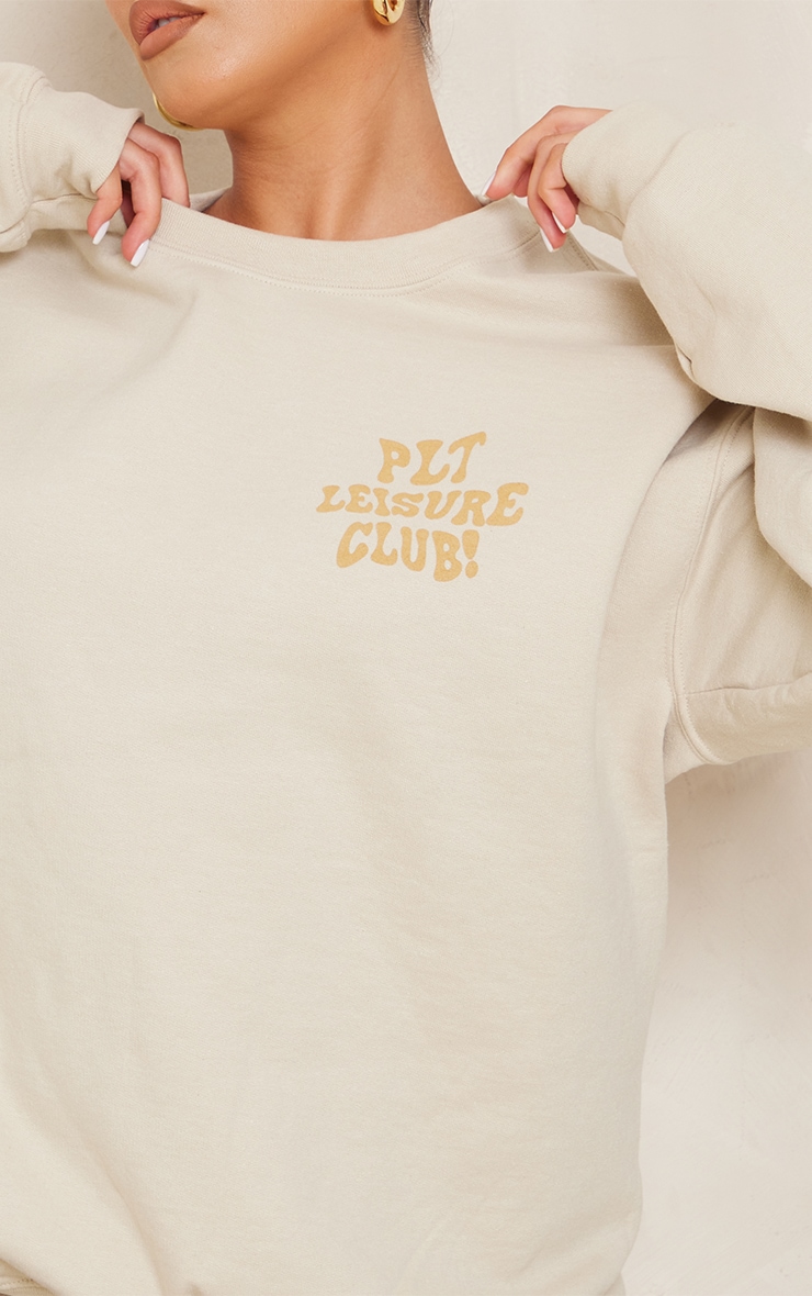 PRETTYLITTLETHING Stone Leisure Club Front And Back Print Sweatshirt image 4