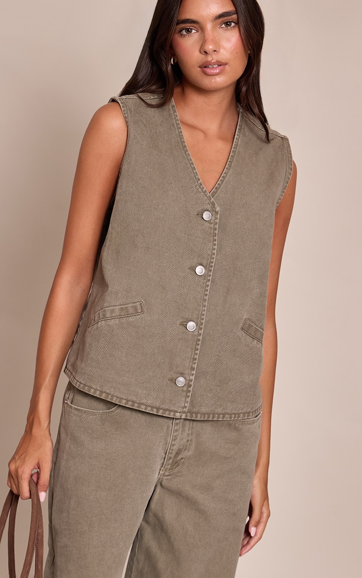 Dark Khaki Mid Waist Straight Leg Jeans image 4