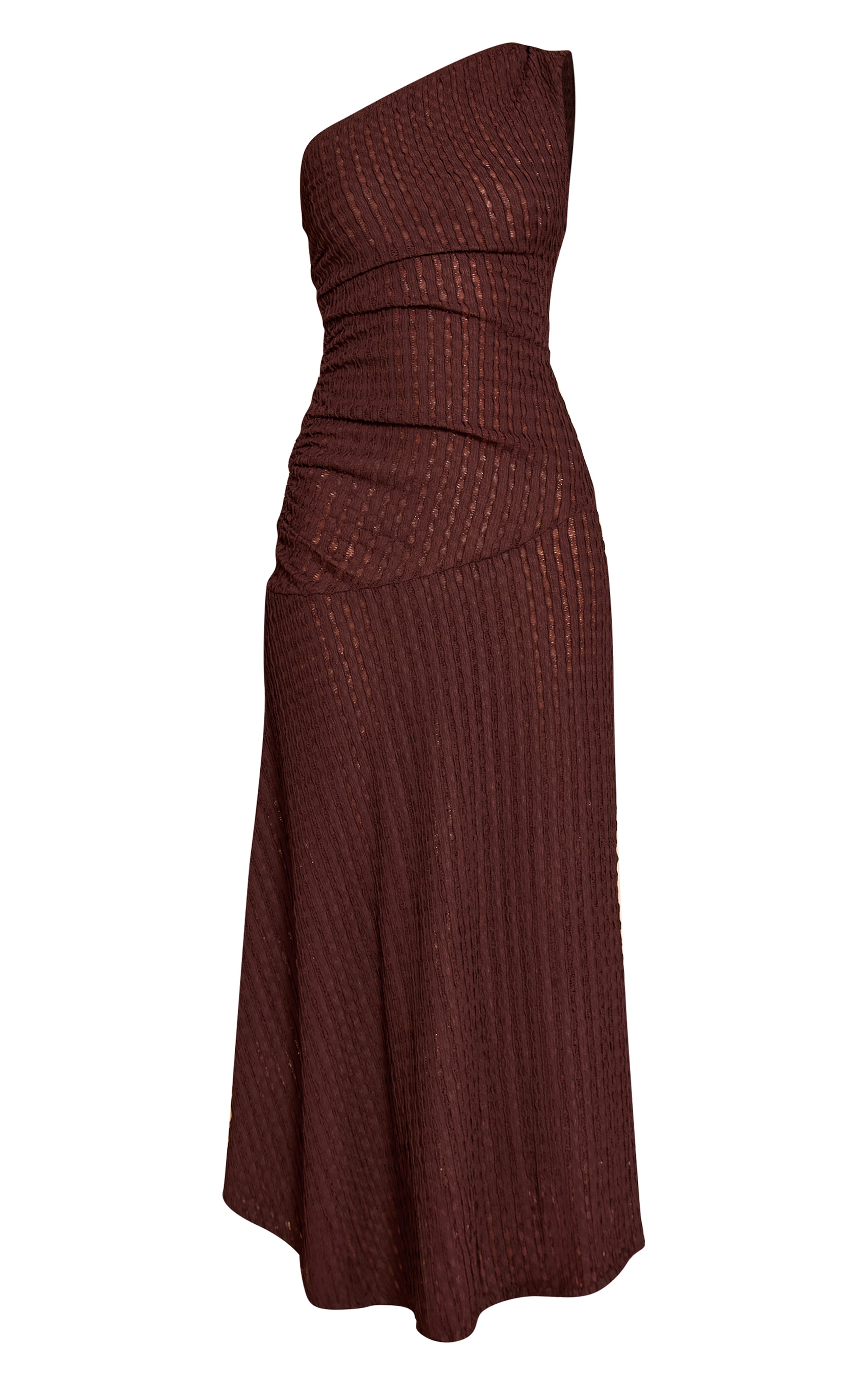 Chocolate Textured One Shoulder Ruched Maxi Dress image 5