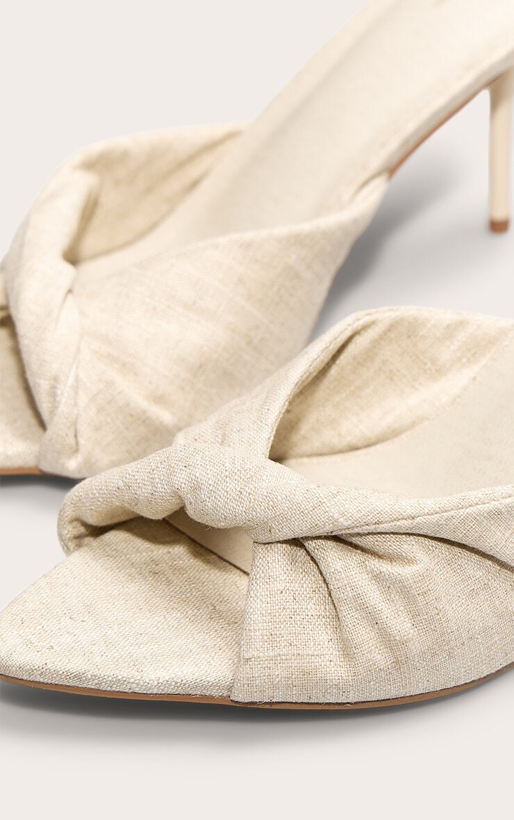 Natural Linen Point Toe Twist Strap High Heeled Mules image 5