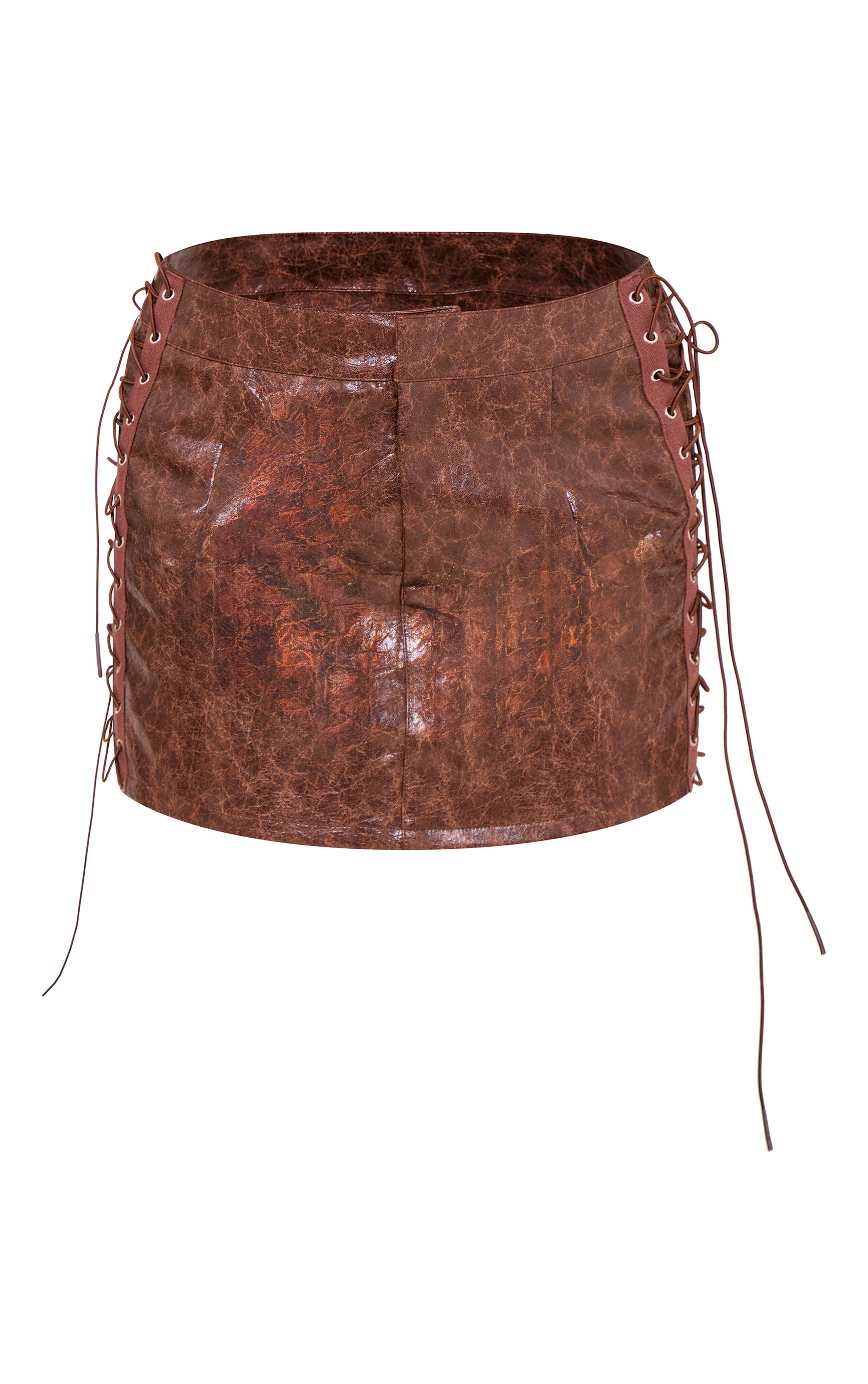 Rust Faux Leather Lace Up Detail Micro Mini Skirt image 6