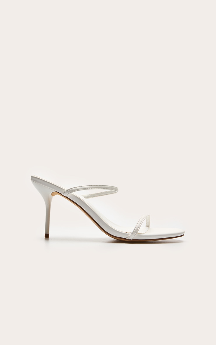 Mules pointure large rondes en PU blanc à talon aiguille haut et brides fines image 2