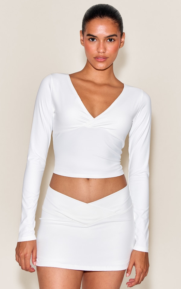 White Sculpt Crossover Long Sleeve Top