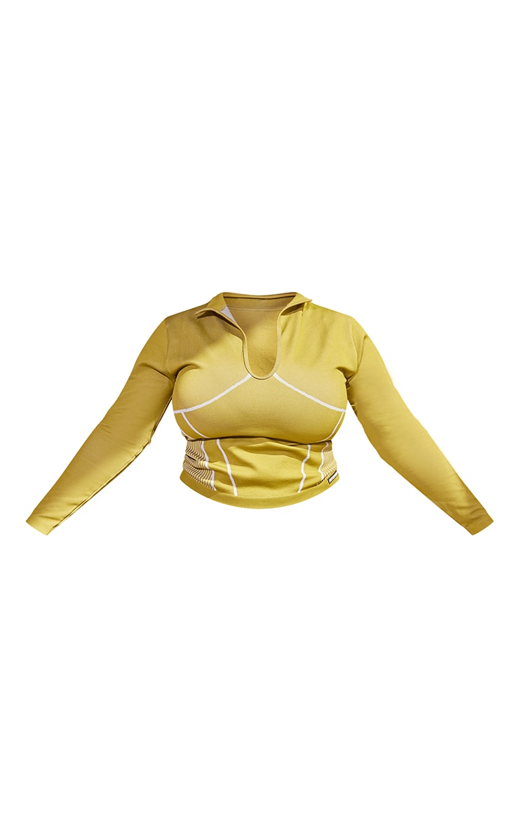 Plus Olive Seamless Collar Crop Top image 5