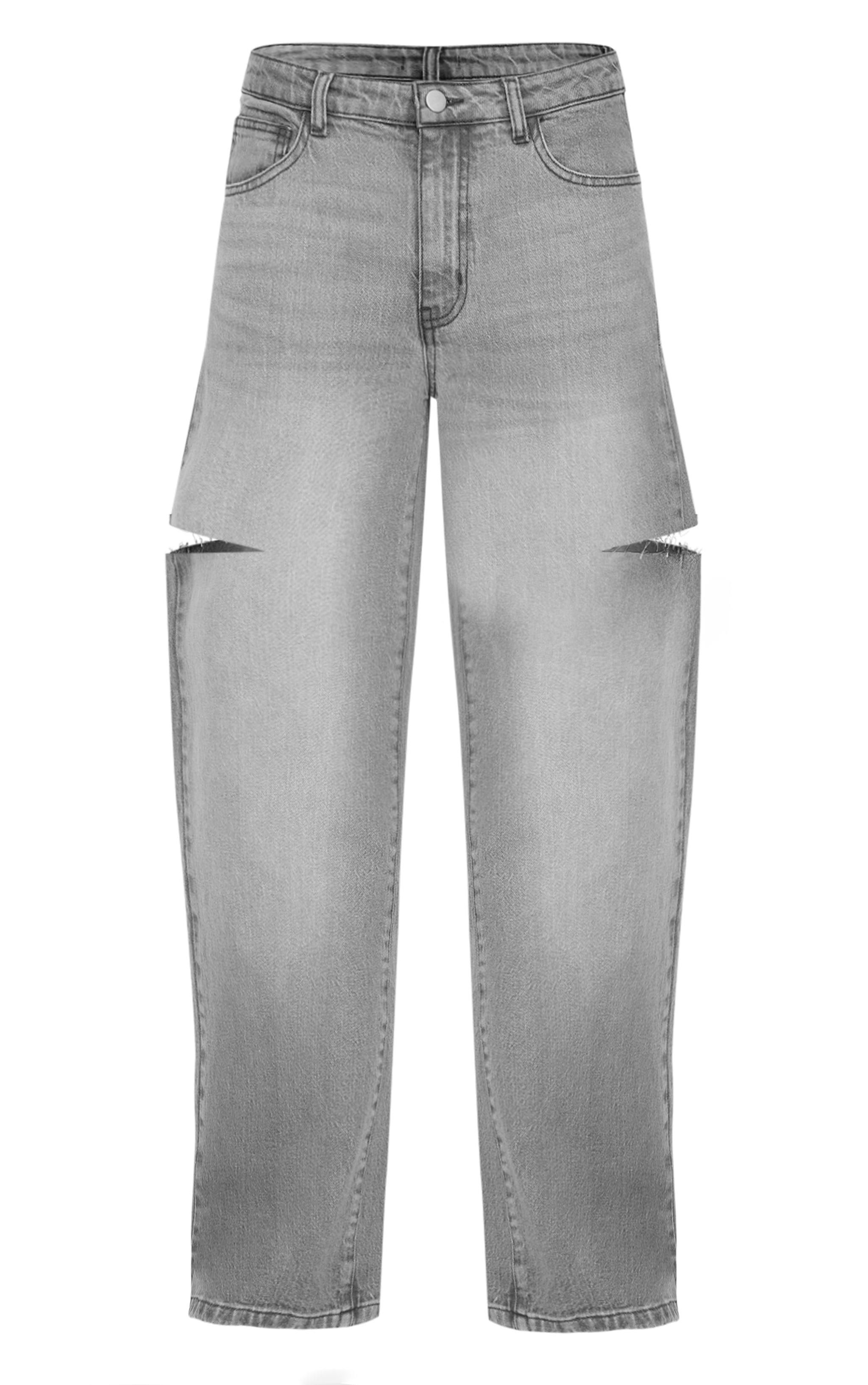 Jean style large gris délavé déchiré sur les cuisses image 5