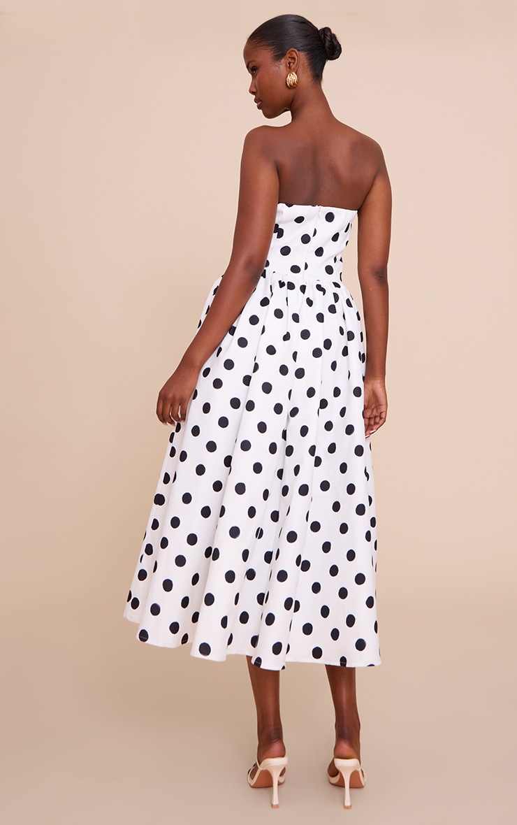 Monochrome Polka Dot Woven Bandeau Ruched Skater Midaxi Dress image 2