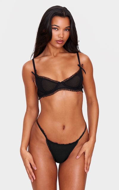 Soutien-gorge en mesh texturé noir à bordures volantées et armatures